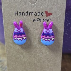 Handmade Bunny Stud Earrings - Pink & Blue